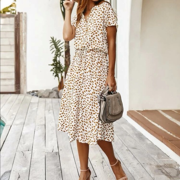 Boho drawstring waist A line dress - Picture 3 of 9